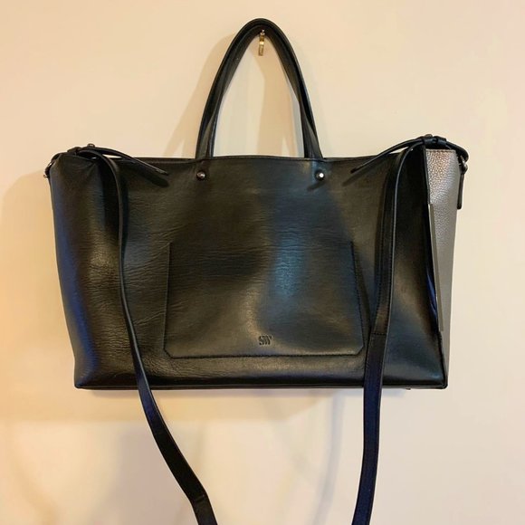 Stuart Weitzman Black /Silver Leather Tote - Picture 1 of 10